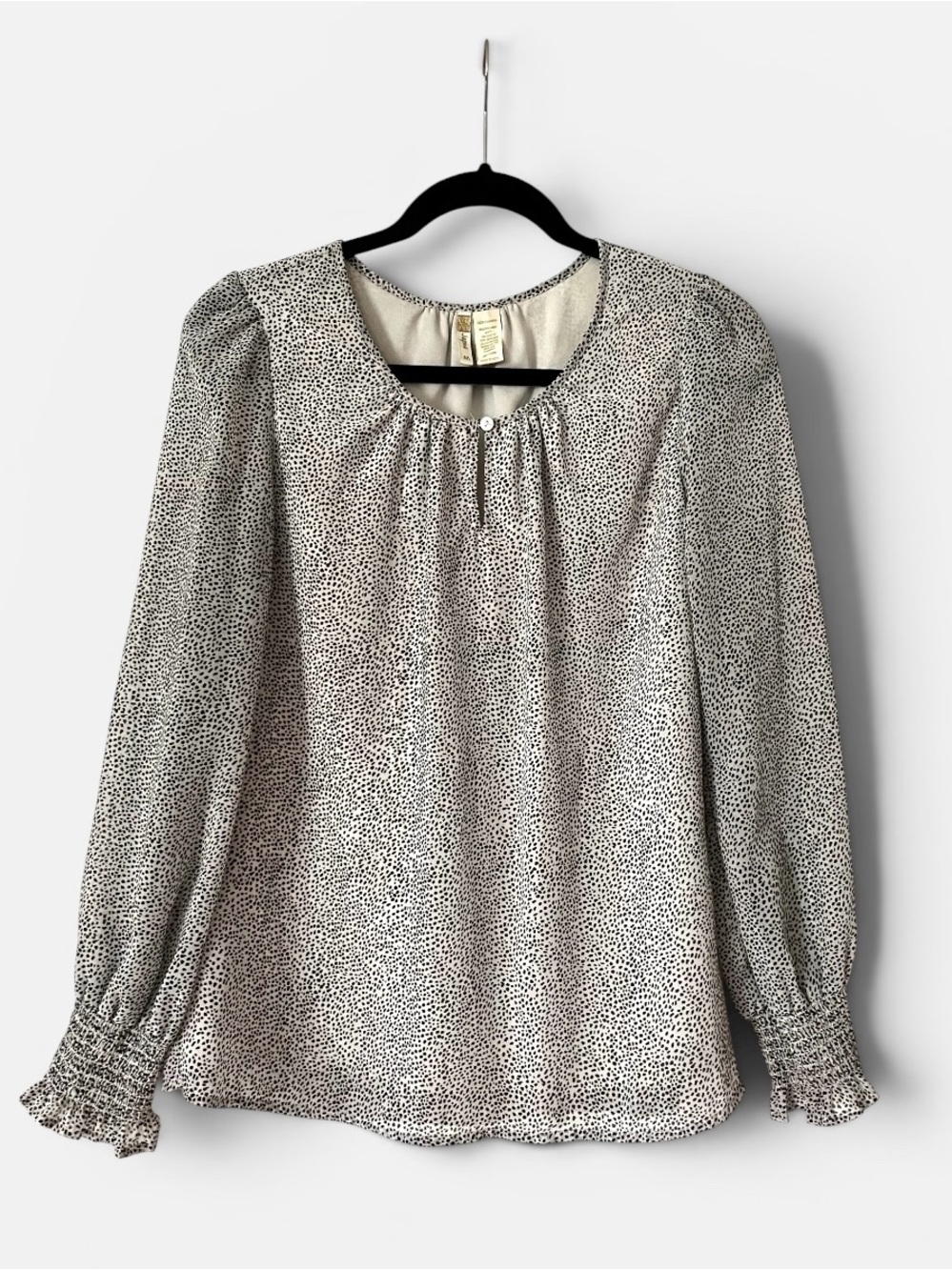 Japna Cream Blouse with Black Micro Dot Print